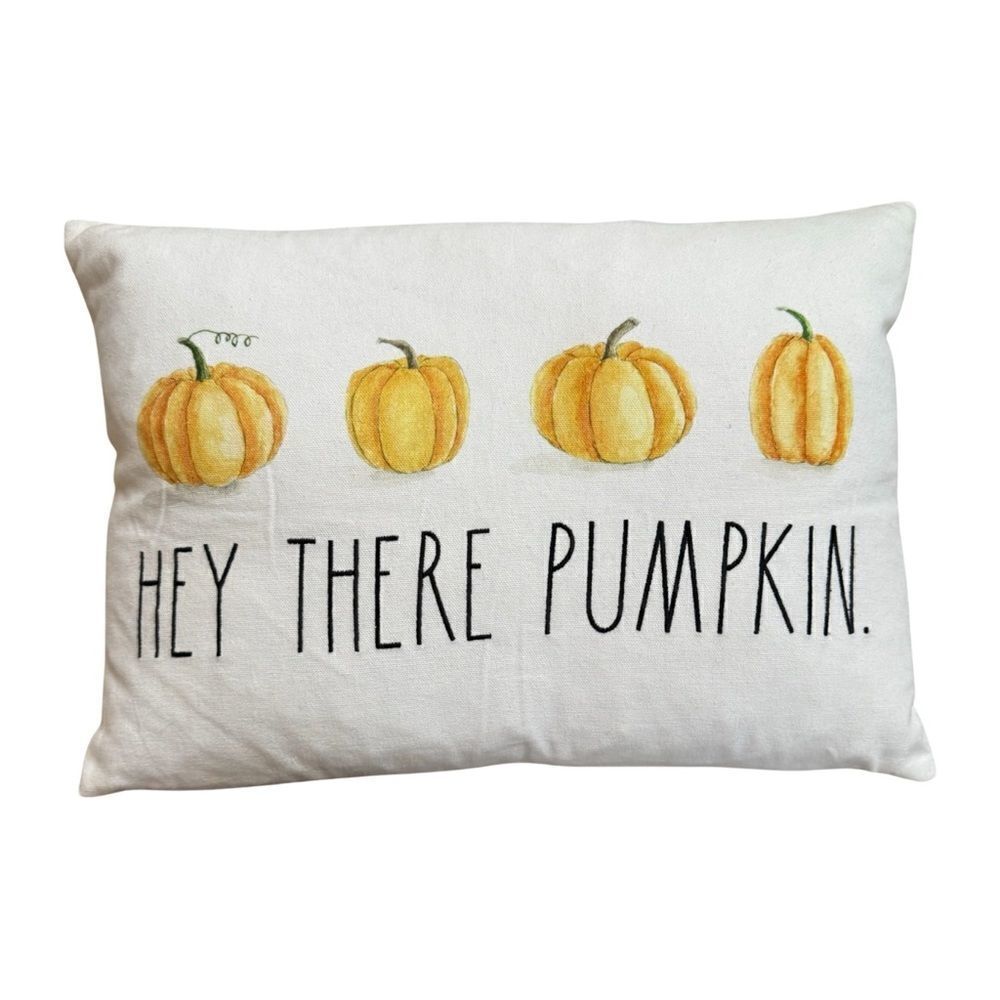 Rae Dunn Hey There Pumpkin Throw Feather Filled Pillow Yellow White Cotton NWOT